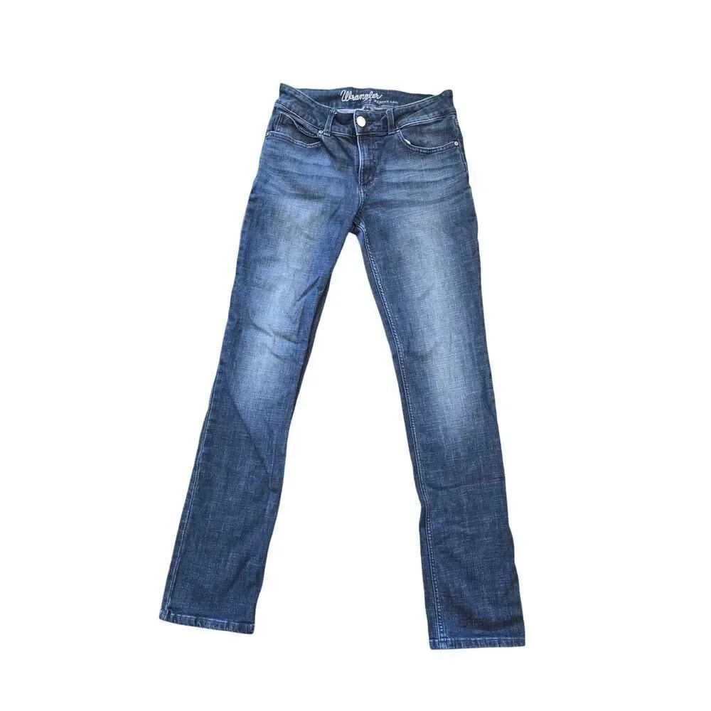 Wrangler Straight Leg Jeans Women’s 7/34 Long Size Classic Mid Rise Blue Denim